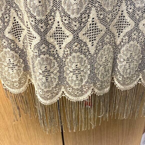 Vintage Helen Ball Lace Fringe Dress Size 14 With Beige Black Pattern - Picture 3 of 8